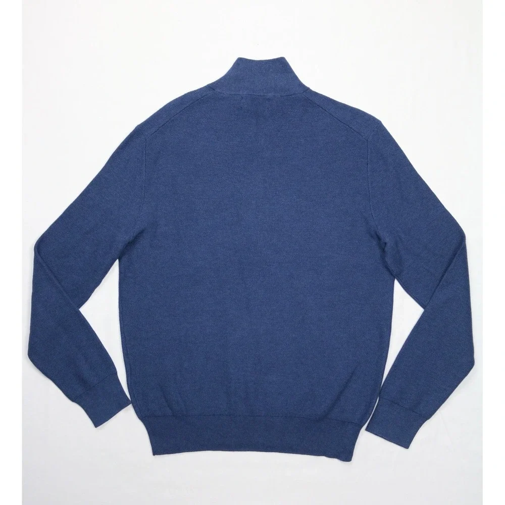 Polo Ralph Lauren Mens Waffle Knit 1/4 Zip Sweater Navy Blue Red Sz M Small Pony